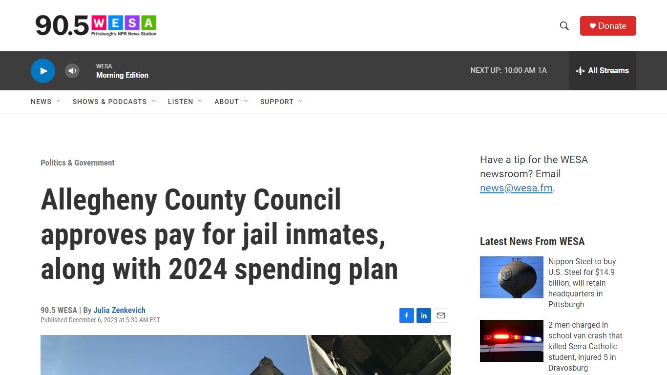 Allegheny County Council approves pay for jail inmates | 90.5 WESA